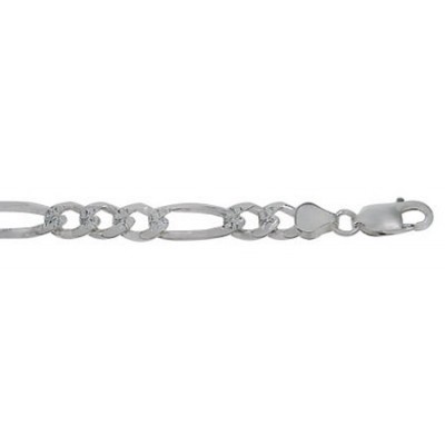 6.8mm Figaro Pave Chain, 8" - 30" Length, Sterling Silver